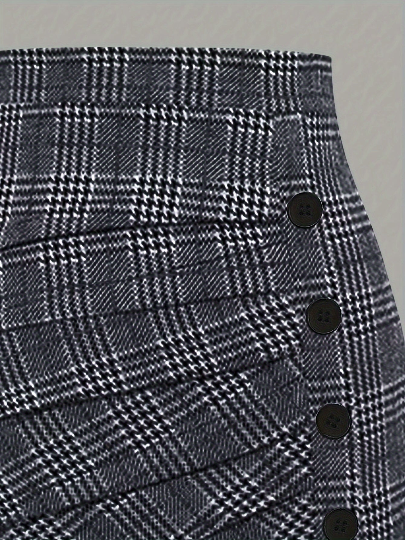 Elegant Plaid Pencil Skirt - Women's Polyester Blend High-Waisted Skirt with Button Detail, Woven Fabric, Spring/Fall Collection