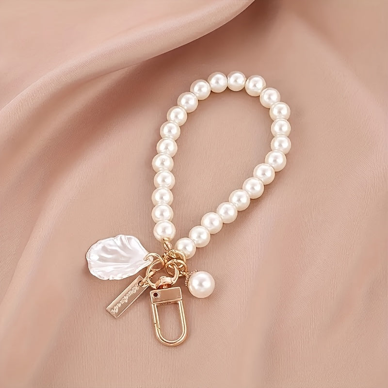 [Single Elegant Floral Keychain] Elegant Floral Beaded Keychain, Plastic Chain Key Ring with Lobster Clasp, Decorative Plant-Themed Ladies Keyring, Single Individual Piece, with Ideal for Keys, Backpacks, and Purses, for Chri