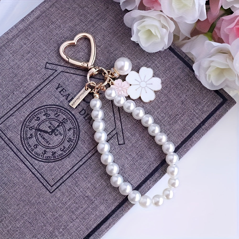 [Single Elegant Floral Keychain] Elegant Floral Beaded Keychain, Plastic Chain Key Ring with Lobster Clasp, Decorative Plant-Themed Ladies Keyring, Single Individual Piece, with Ideal for Keys, Backpacks, and Purses, for Chri