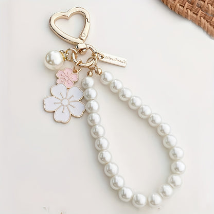 [Single Elegant Floral Keychain] Elegant Floral Beaded Keychain, Plastic Chain Key Ring with Lobster Clasp, Decorative Plant-Themed Ladies Keyring, Single Individual Piece, with Ideal for Keys, Backpacks, and Purses, for Chri