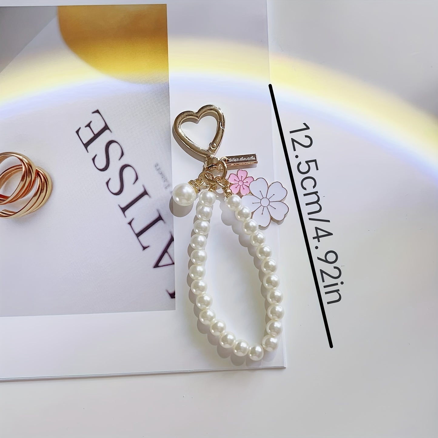 [Single Elegant Floral Keychain] Elegant Floral Beaded Keychain, Plastic Chain Key Ring with Lobster Clasp, Decorative Plant-Themed Ladies Keyring, Single Individual Piece, with Ideal for Keys, Backpacks, and Purses, for Chri