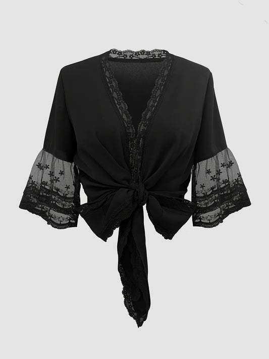 Women's Mesh Lace Sleeve Patchwork Lace Top