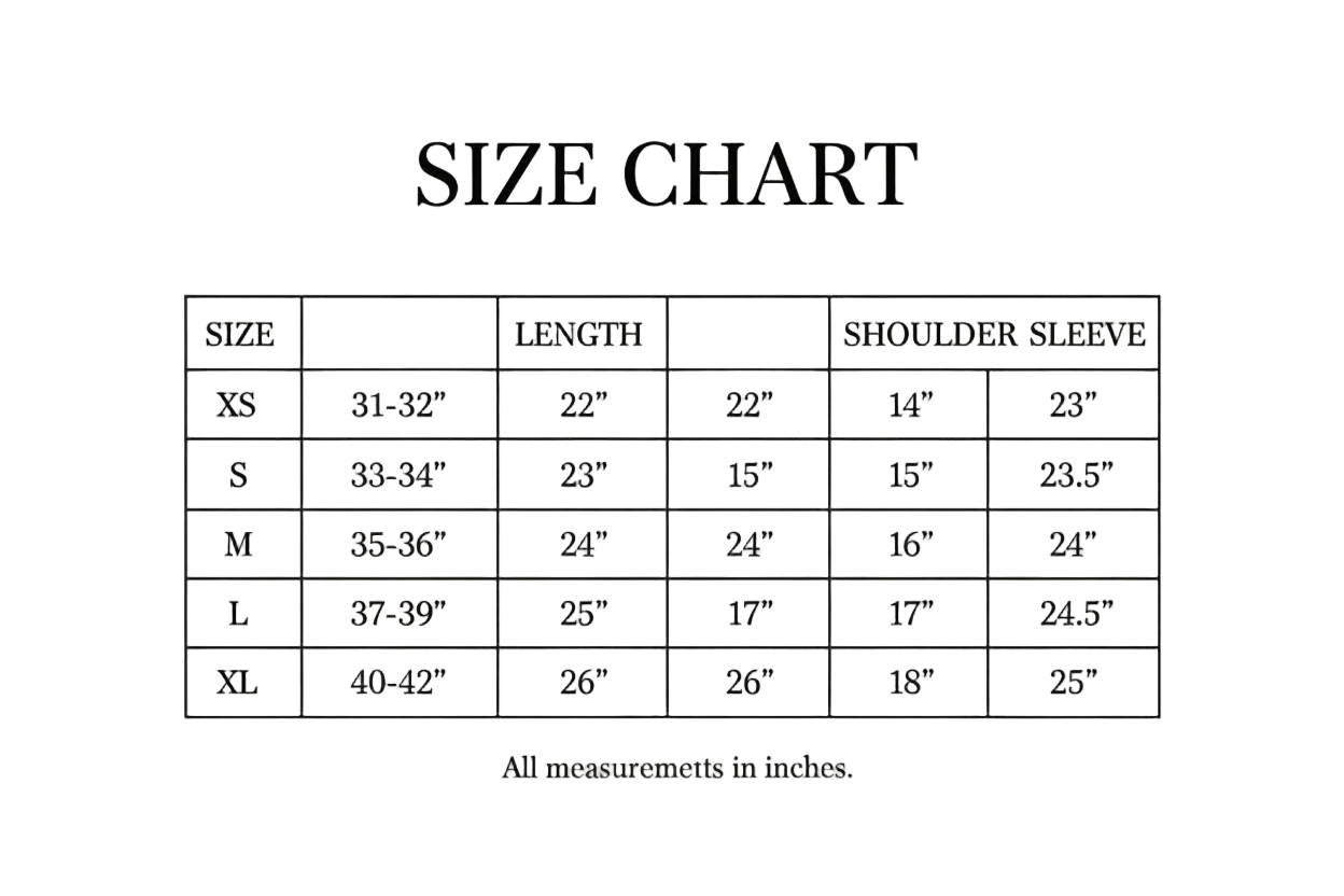Size chart for Colorblock Hooded Knit Cardigan showing measurements for XS, S, M, L, XL