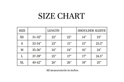 Size chart for Colorblock Hooded Knit Cardigan showing measurements for XS, S, M, L, XL